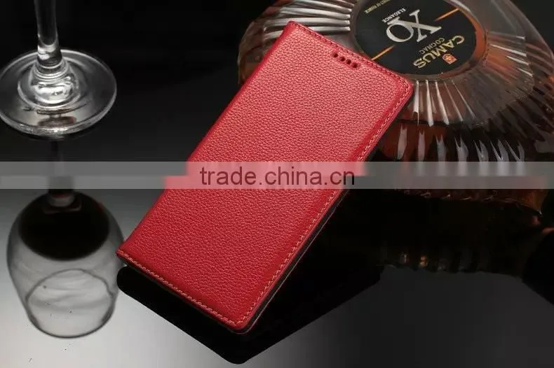 DLS Litchi Grain Genuine Leather Flip Case for Sony Z5 Plus Wallet Cover Case with Card Slot MT-5195