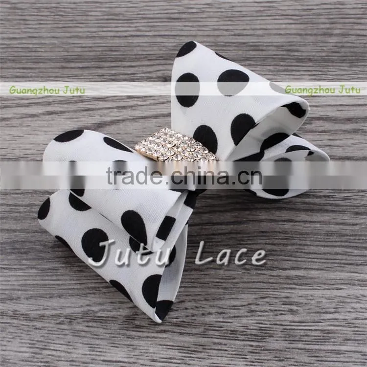 Newest glitter crystal elastic hair headbands- polka dot hair bow headband-satin rhinestone bow hair band