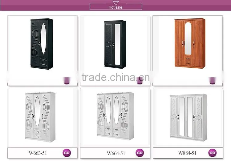 Bedroom furniture mirrored almirah 4 doors modern wooden easy assembled wardrobe