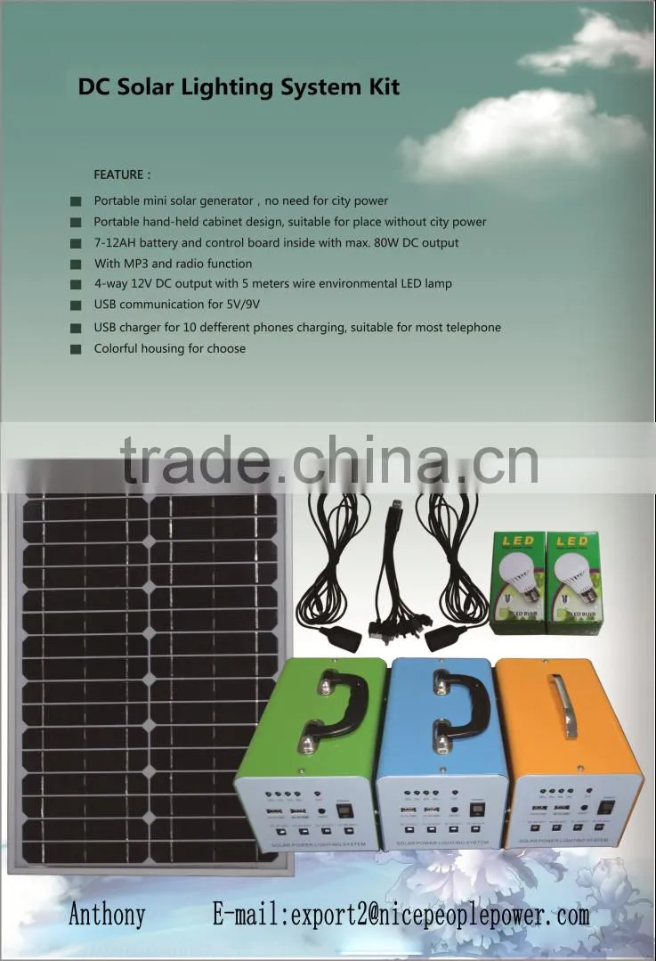 20W Mini solar home lighting system / portable DC solar kits for sale