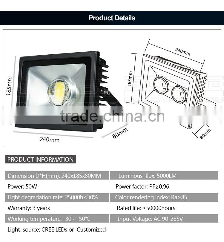 High brightness outdoor bridgelux 50w rgb led floodlight