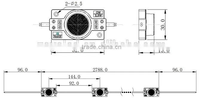 45*15 degree wide beam angle led module edge emiting led module power lens