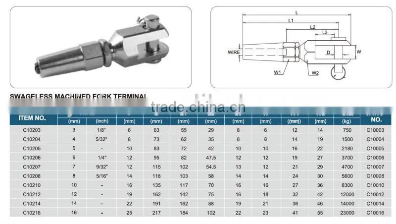 Swageless machined fork terninal
