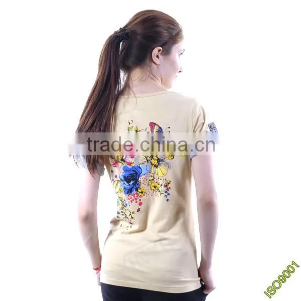 2016 custom design high quality women t-shirt in 100% cotton O-neck t shirts with printing