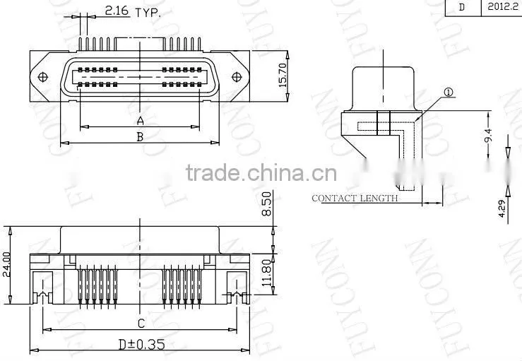 14 pin 24 pin 36 pin 50 pin and 64 pin configurations Combo Connector Female Type PCB Mount Right Angle