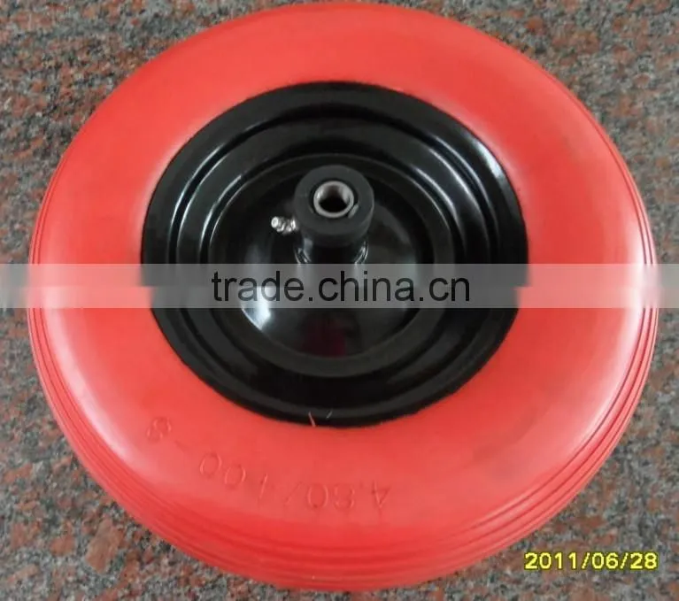 4.00-8/400-8 colourful flat free wheels ,PU foam tubeless for wheel barrow