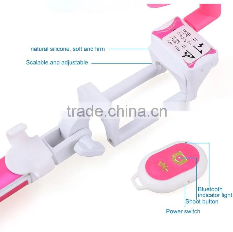 Newest Bluetooth Selfie Stick with Fan Monopod Tripod for cell phone