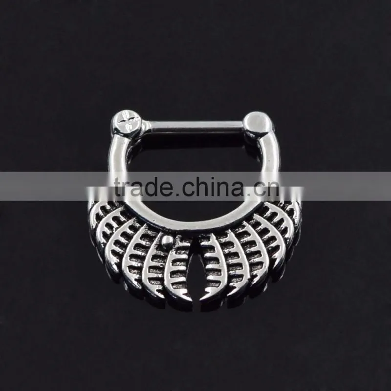 Septum Clicker Black Feather Wings Stainless Steel Nose Ring