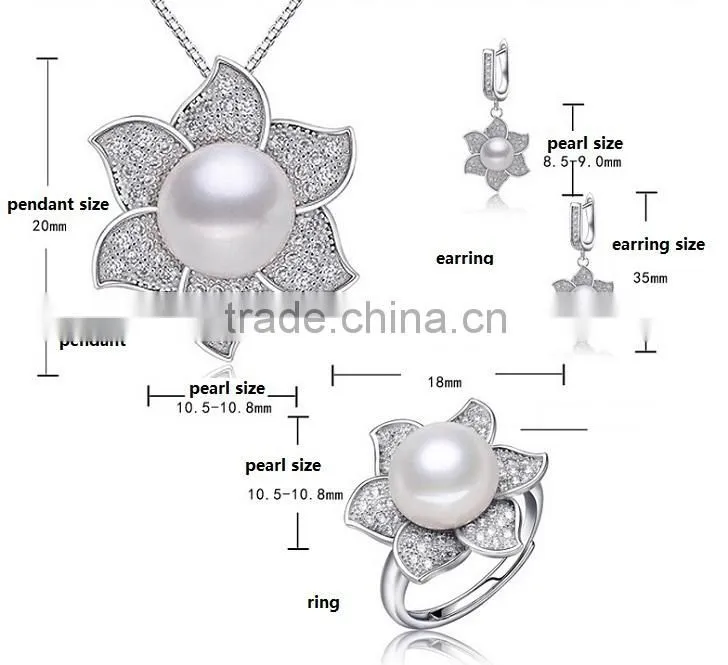 925 sterling silver earring and ring pearl jewerlry set