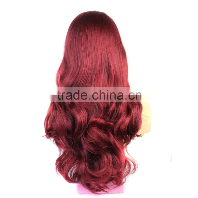 red long curly heat resistant fiber wig big wave style