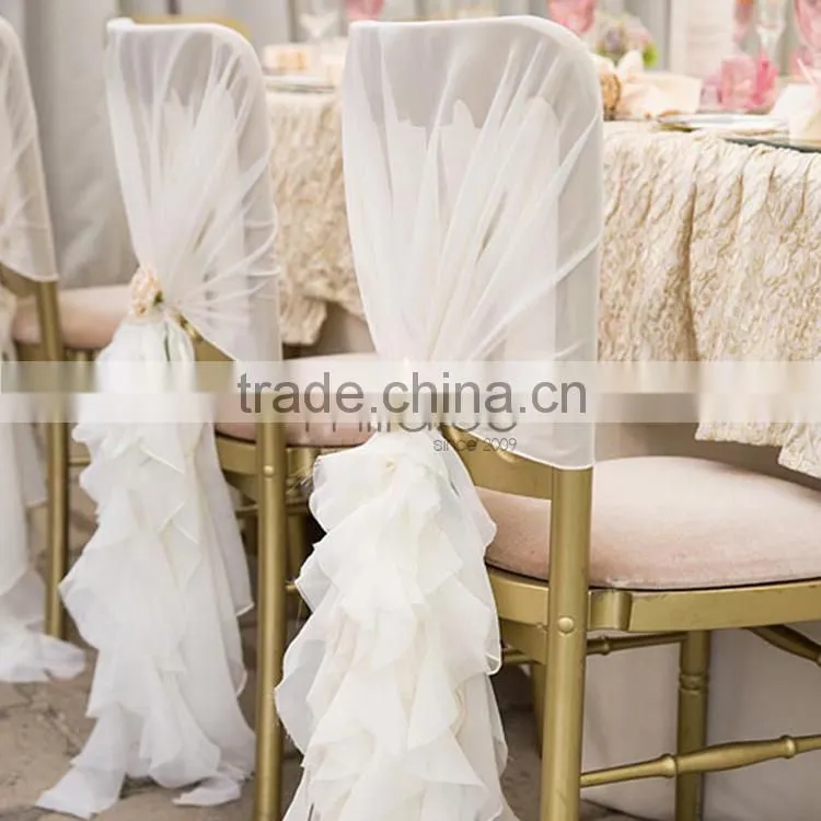 Purple chiffon chair hood with ruffles