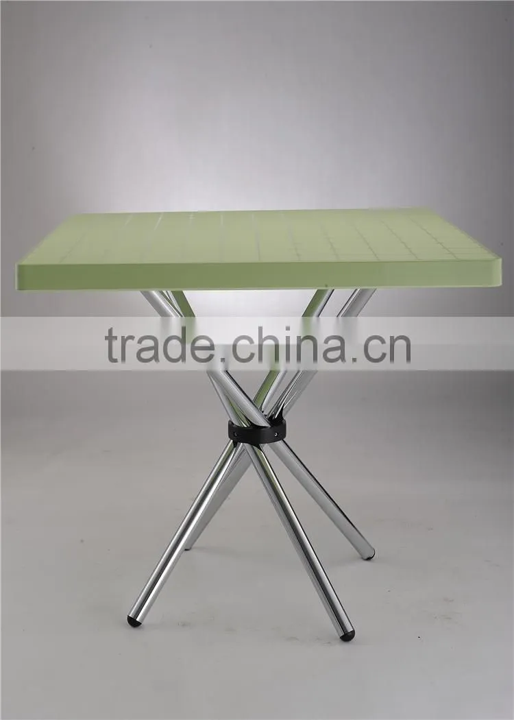 simple design plastic square table with stainless steel legs