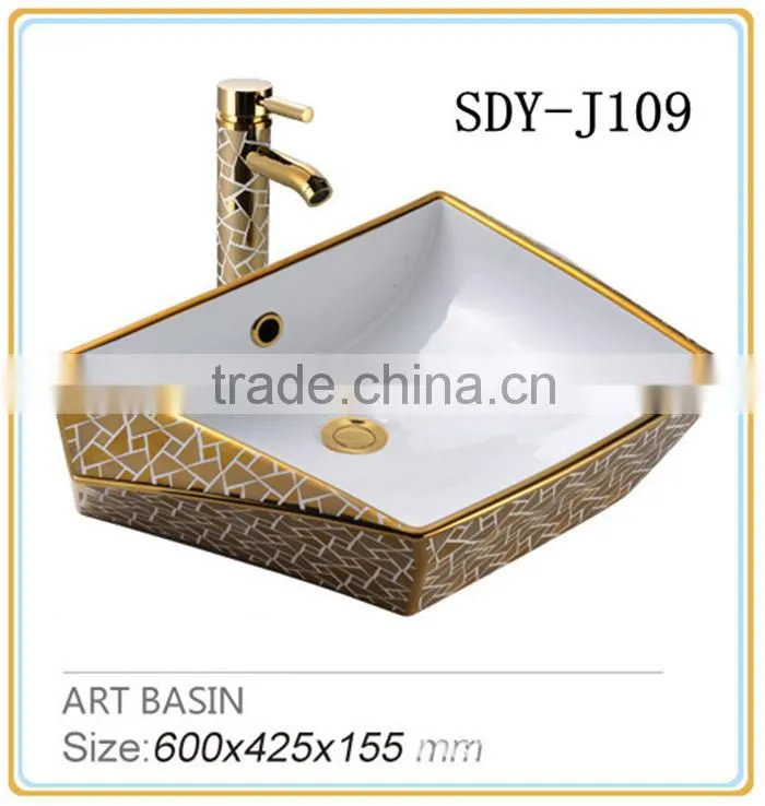 ceramic bathroom sink hand wash basin Luxury gold art basin