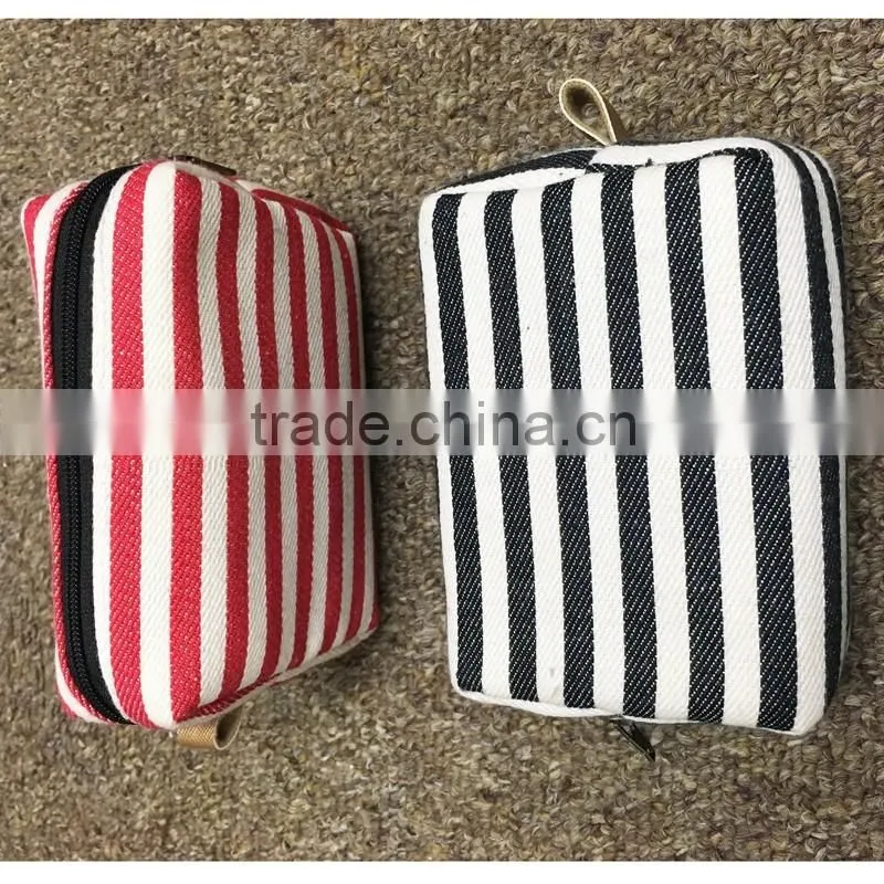 Strip Canvas Toiletry Bag Portable Travel Mini Cosmetic Bag With Ykk Zipper