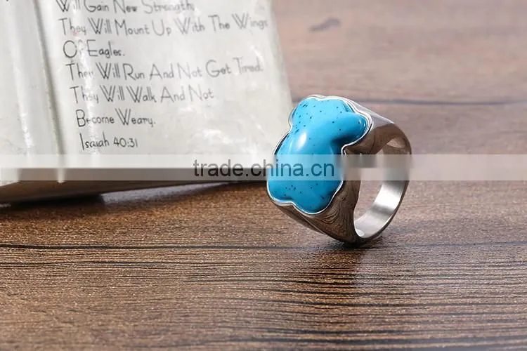 2016 New arrival fashion wholesale blue turquoise lovely bear finger ring