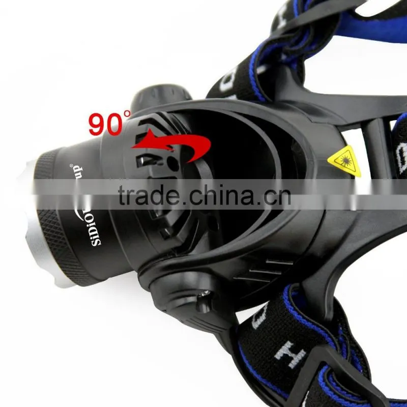Sidiou Group 1800Lm XM-L T6 10W Focus LED Headlamp Light with 2 X 3.7V 3000mAh 18650 Rechargeable Battery and Battery Charger