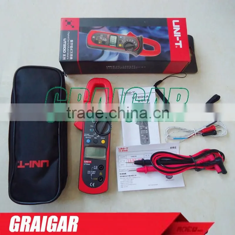 UNI-T UT204A digital clamp multimeters auto range temperature AC DC current clamp meter uni t UT 204A ammeter voltmeter