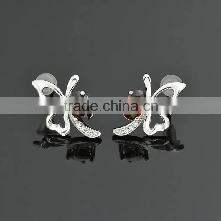 Fashion Garnet CZ Earrings, Hot Stud Earrings