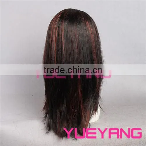 50cm long high quality middle part black and auburn lace front wigs