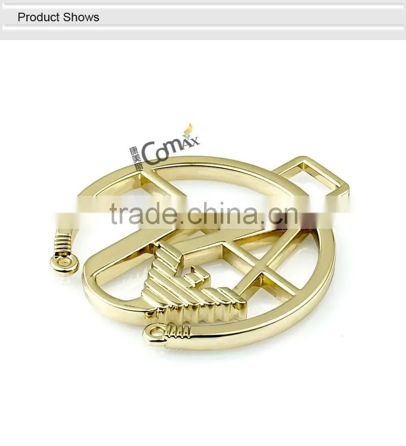 Hollowed metal brand designer handbags logo design with hanging hole