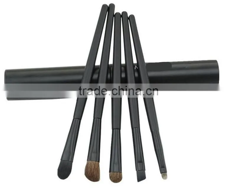 Newest 5pcs colorful makeup brush set with metal case packing,stock with free sample