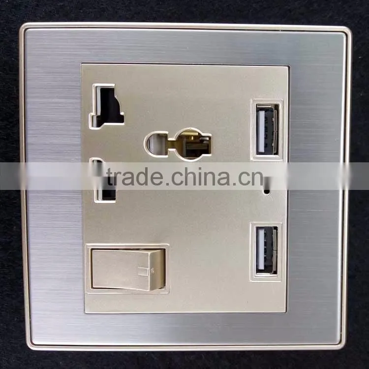 Stainless steel usb wall power socket with surge protector