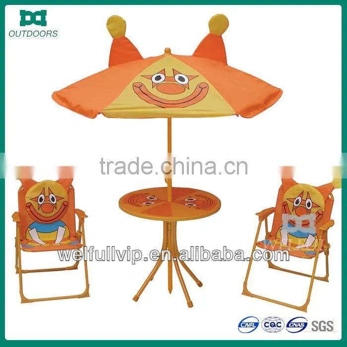 picnic table with umbrella/fold up table and chair
