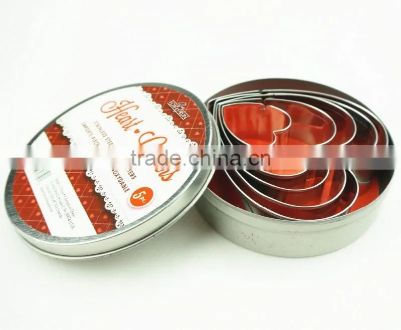 47097 5pcs heart shape stainless steel cookie cutter set