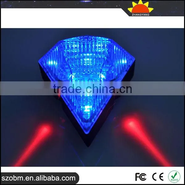 Factory Wholesale OEM Blue Diamond Style Wireless LED Laser Bicycle Bike safelight Taillight