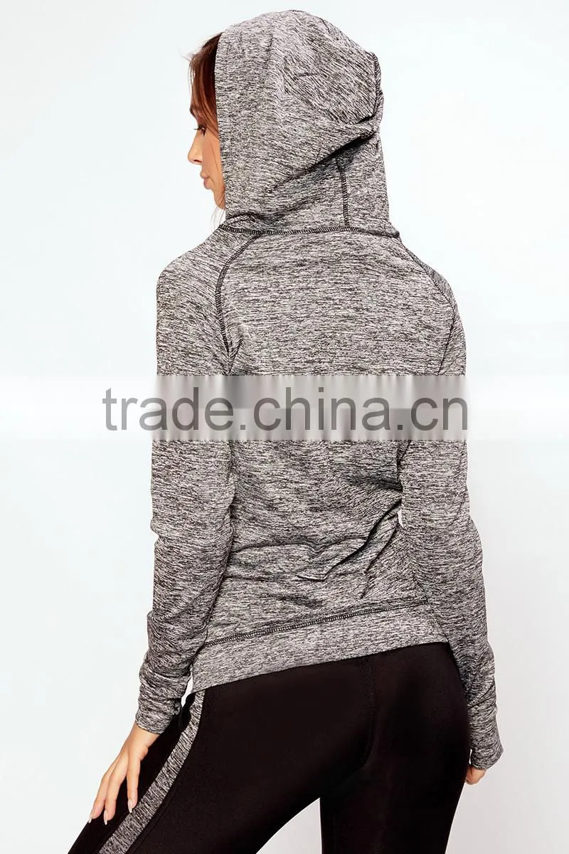 Brazilian Gym Wear Clothing Wholesale Zip Front Grey Hooded Jacket Side Pockets Sports Running Women Gym Wear 2017