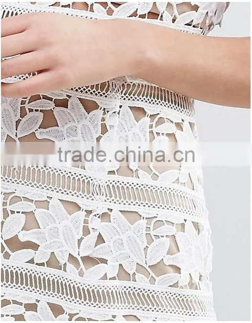 China fashion clothing/Embroidered Lace Hanky Hem Dress