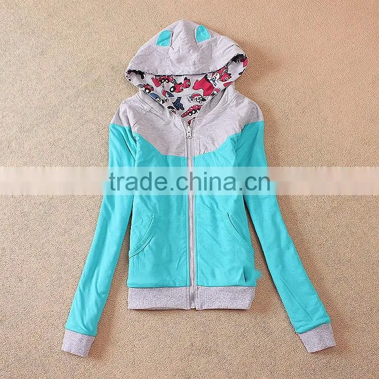 French Terry Autumn women girl hoody coat cute colorful jacket bright 2style to choose OEM wholesale