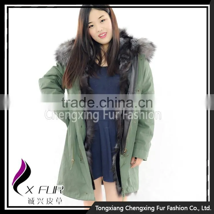 CX-G-P-04 2016 Women's Fashion Clothes Fox Fur Lined Winter Parka with Fur Hood