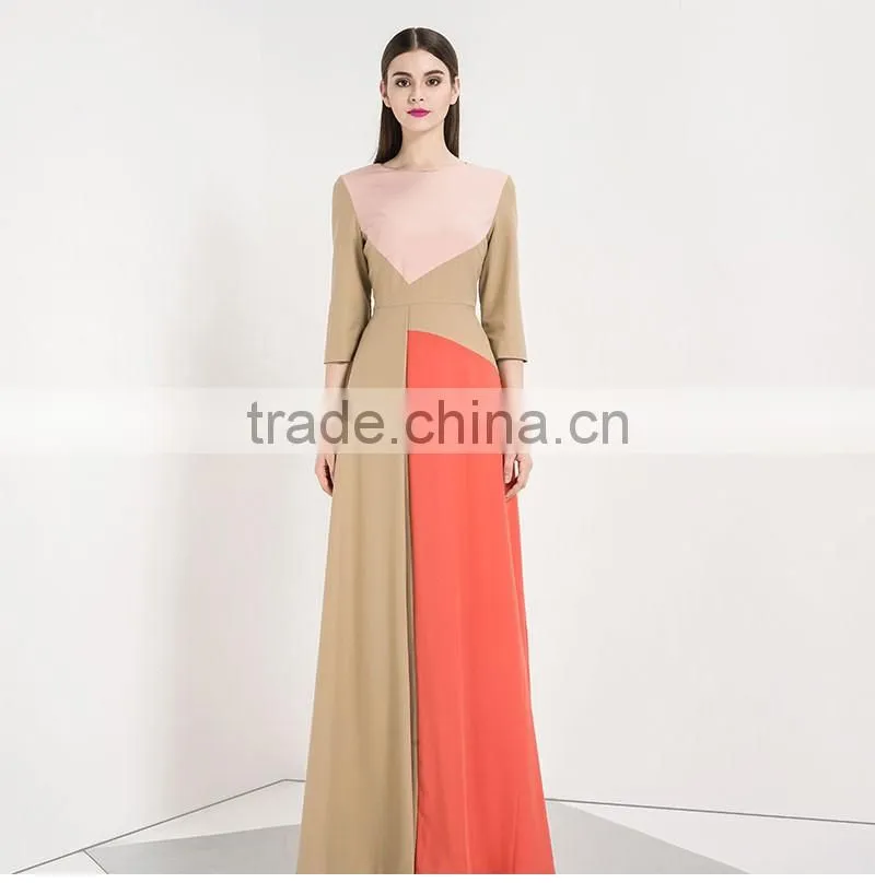 Retail Online Shopping Latest dress Designs Photos Women Contrast Maxi Evening Dress Long Sleeve