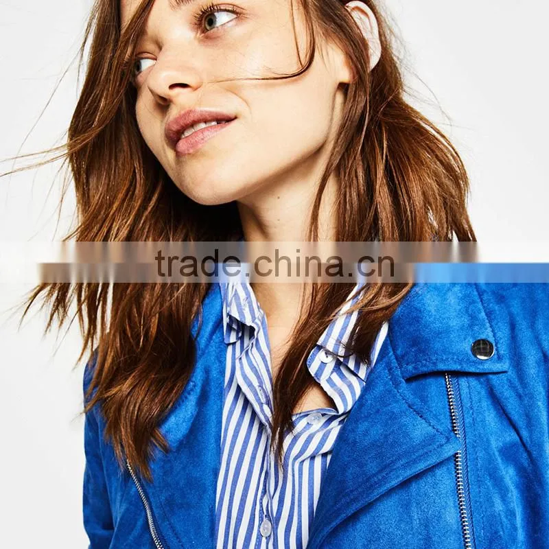 Hot sale womens cool diagonal zipper lightweight faux suede biker jacket