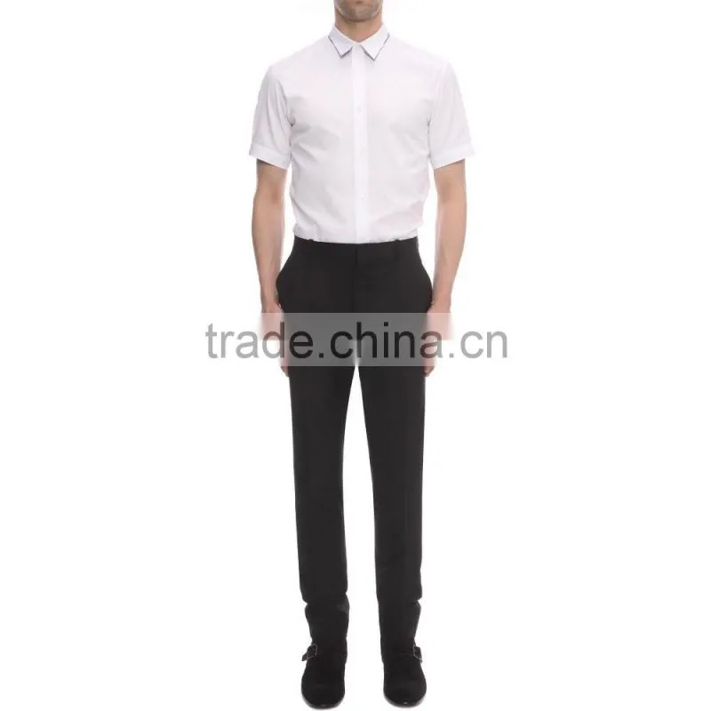 2015 KAIYA double collar contrast stripe fancy short sleeve button front dress shirt bank office wearing