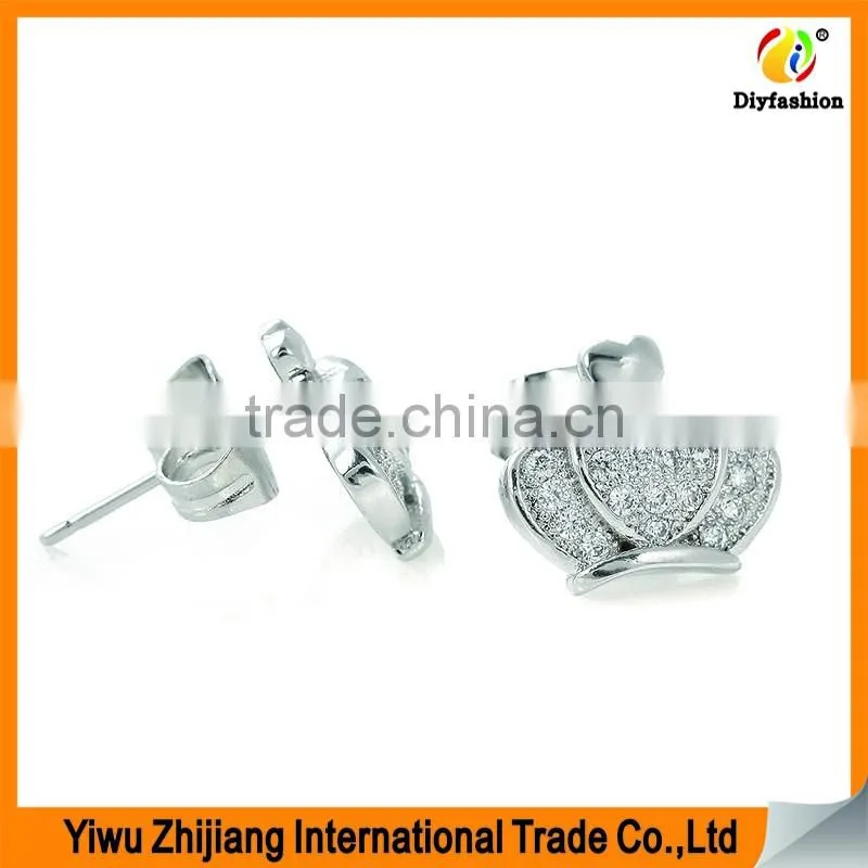 2017 new fashion Inlay zircon Platinum plating crown earrings