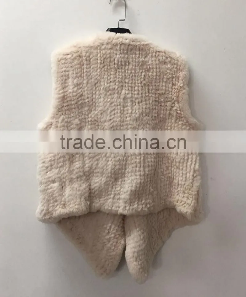 YR1028 Australia Style Lady Fur Vest Cropped Hand Knitted Real Rabbit Fur Gilet
