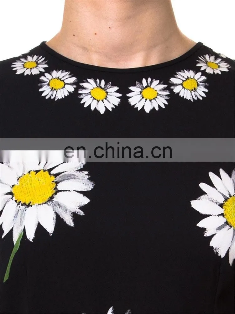 OEM service supply type printed flower ladies short sleeve woolen blouse