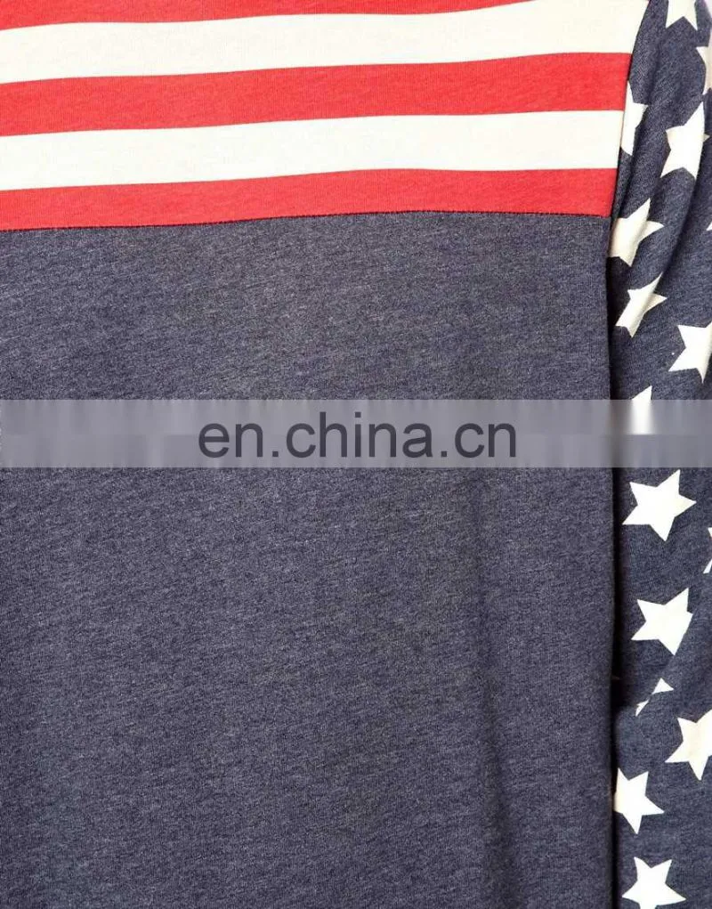 Men's Fashion round neck long sleeve fashion United Stars & Stripes T-shirt set design for man wholesaler in china model-sc128