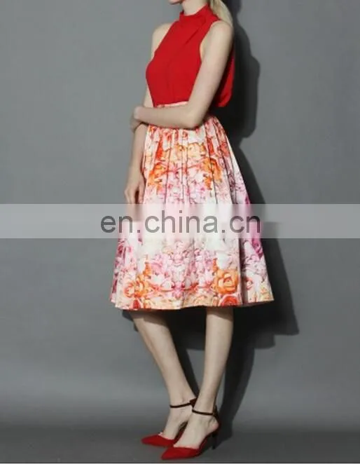 Flowers Whisper Pleated Midi Skirt