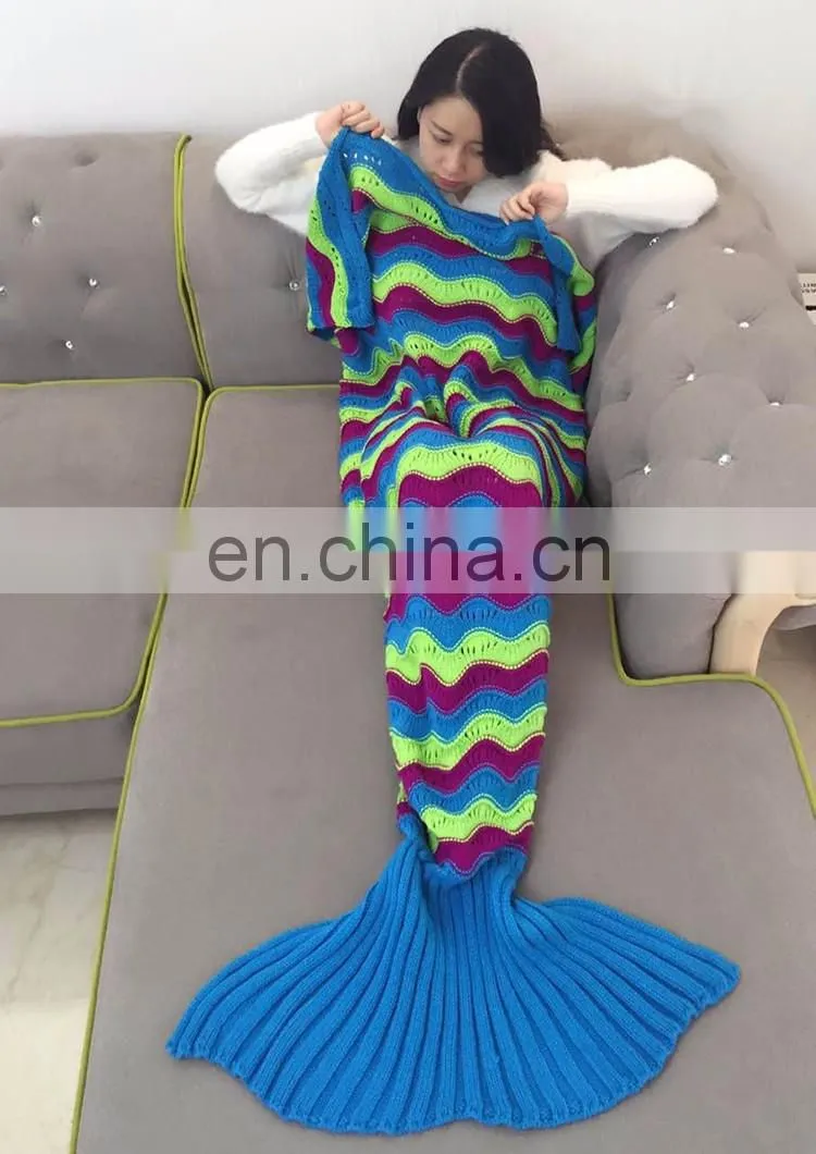 New popular Fashion All Season blankets handmade knit mermaid tail blanket wholesale