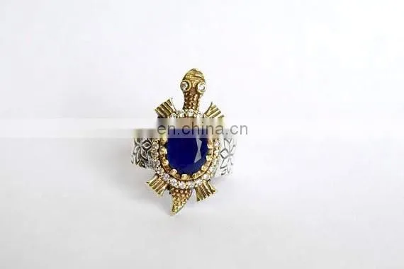 2017 Best selling products tortoise shaped rings,handmade blue crystal tortoise shaped rings for hers