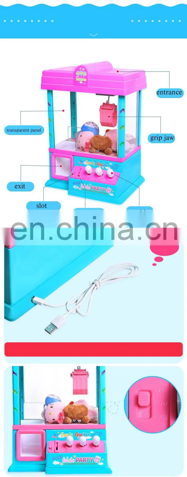 2018 Hot-sale mini claw machine toy wholesale claw crane machine with LED light and music for kids