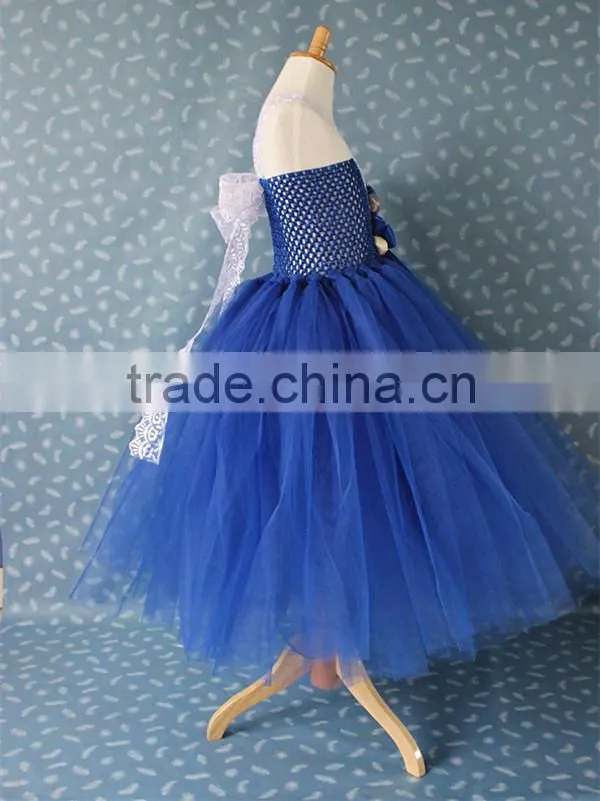 Kids new elsa dress movie formal dress and snowflake fabric for elsa