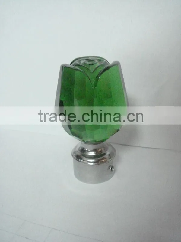crystal rose-shaped curtain rod finials in green for home decoration