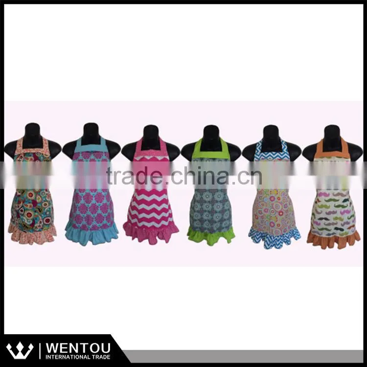 Colorful Circles And Blue Ruffled Chevron Apron