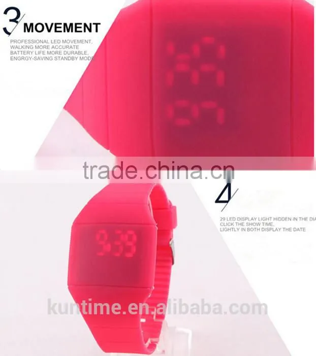 Silicone led light watch with touch screen no trace of button