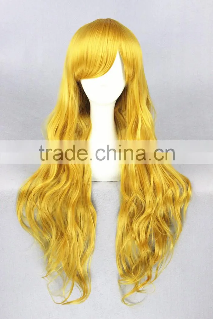 High Quality 80cm Long Curly Blonde Synthetic Anime Cosplay Lolita Wig