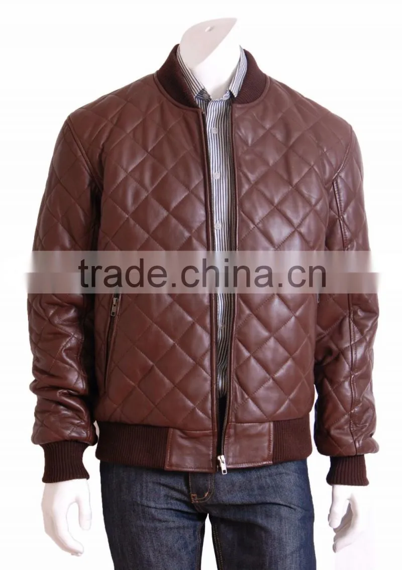 Quilted bomber man leather jacket